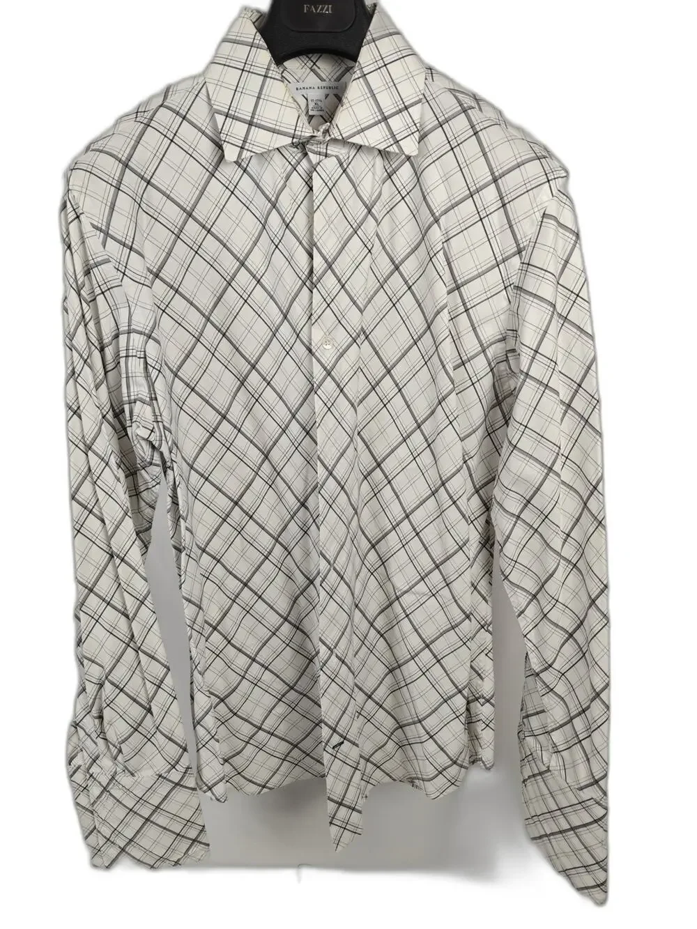 Men’s Banana Republic Dress Shirt White Gray Plaid XL 17-17 1/2